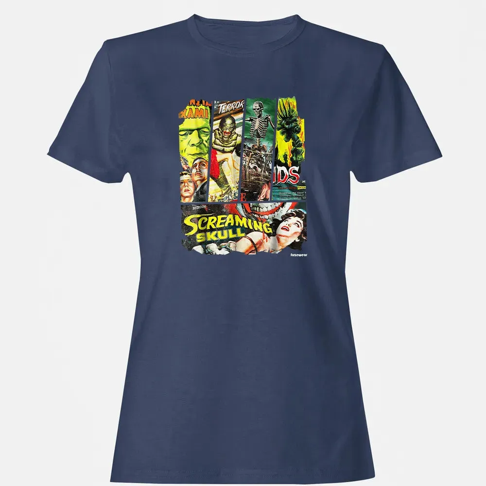 Vintage Style Sci Fi Horror Movie Poster Collage Women's T-shirt - 10