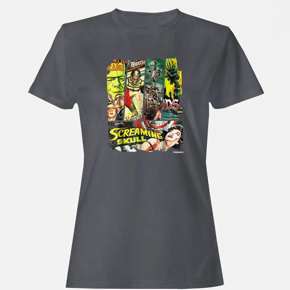 Vintage Style Sci Fi Horror Movie Poster Collage Women's T-shirt - 5