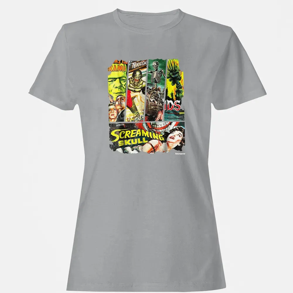Vintage Style Sci Fi Horror Movie Poster Collage Women's T-shirt - 15