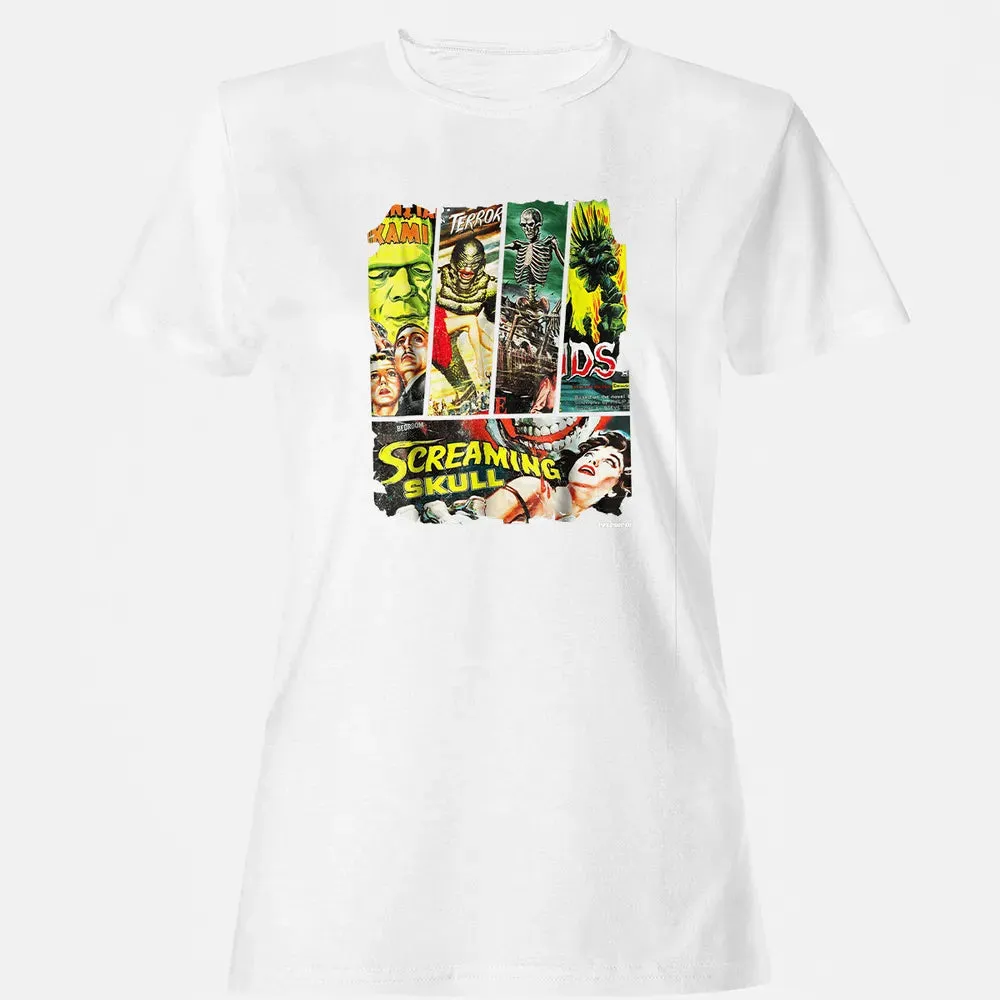 Vintage Style Sci Fi Horror Movie Poster Collage Women's T-shirt - 16