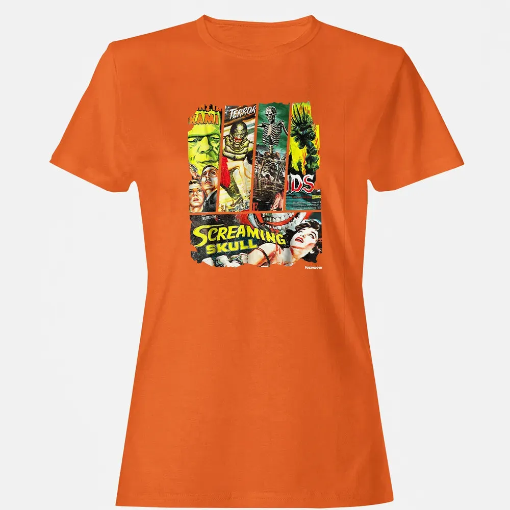 Vintage Style Sci Fi Horror Movie Poster Collage Women's T-shirt - 11