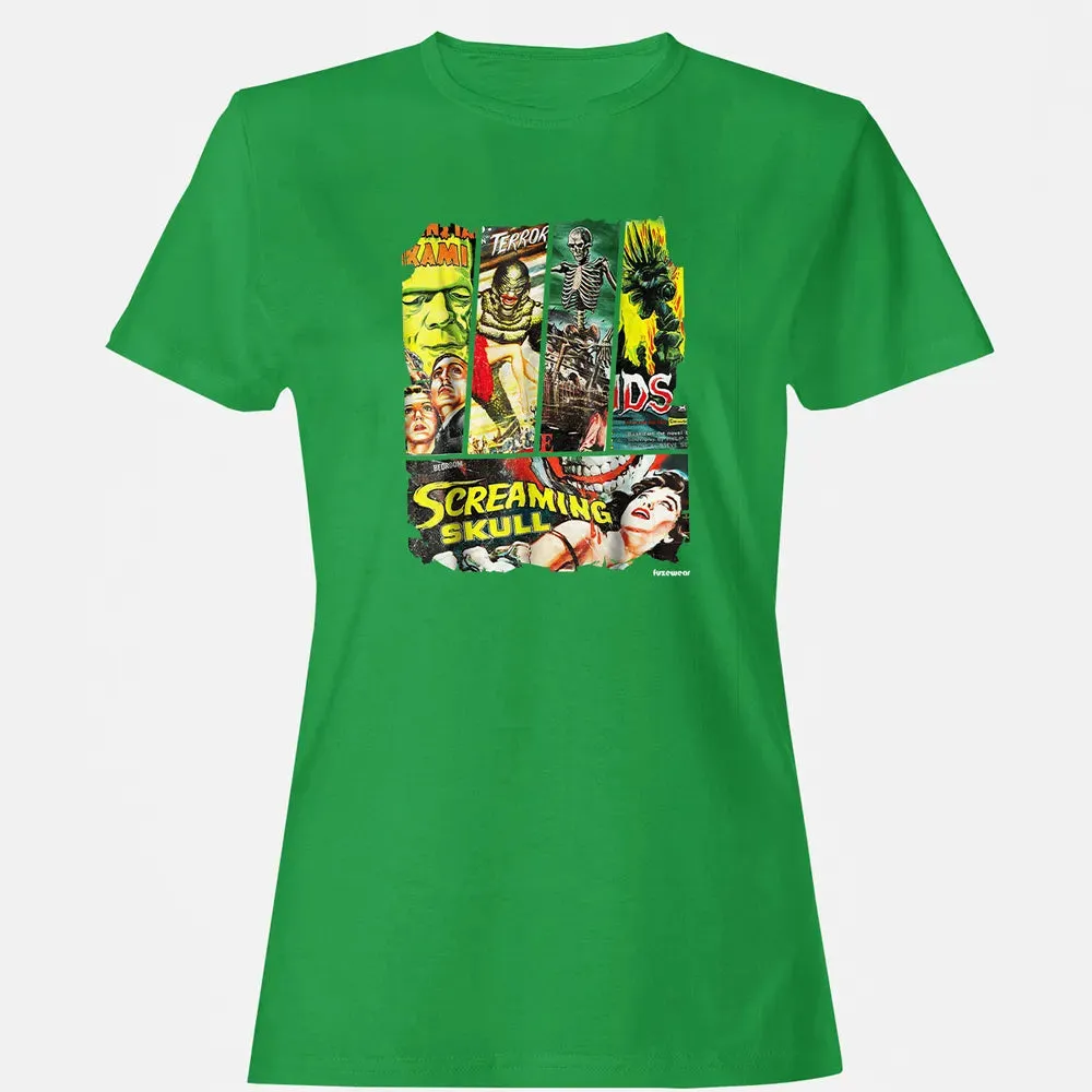 Vintage Style Sci Fi Horror Movie Poster Collage Women's T-shirt - 7
