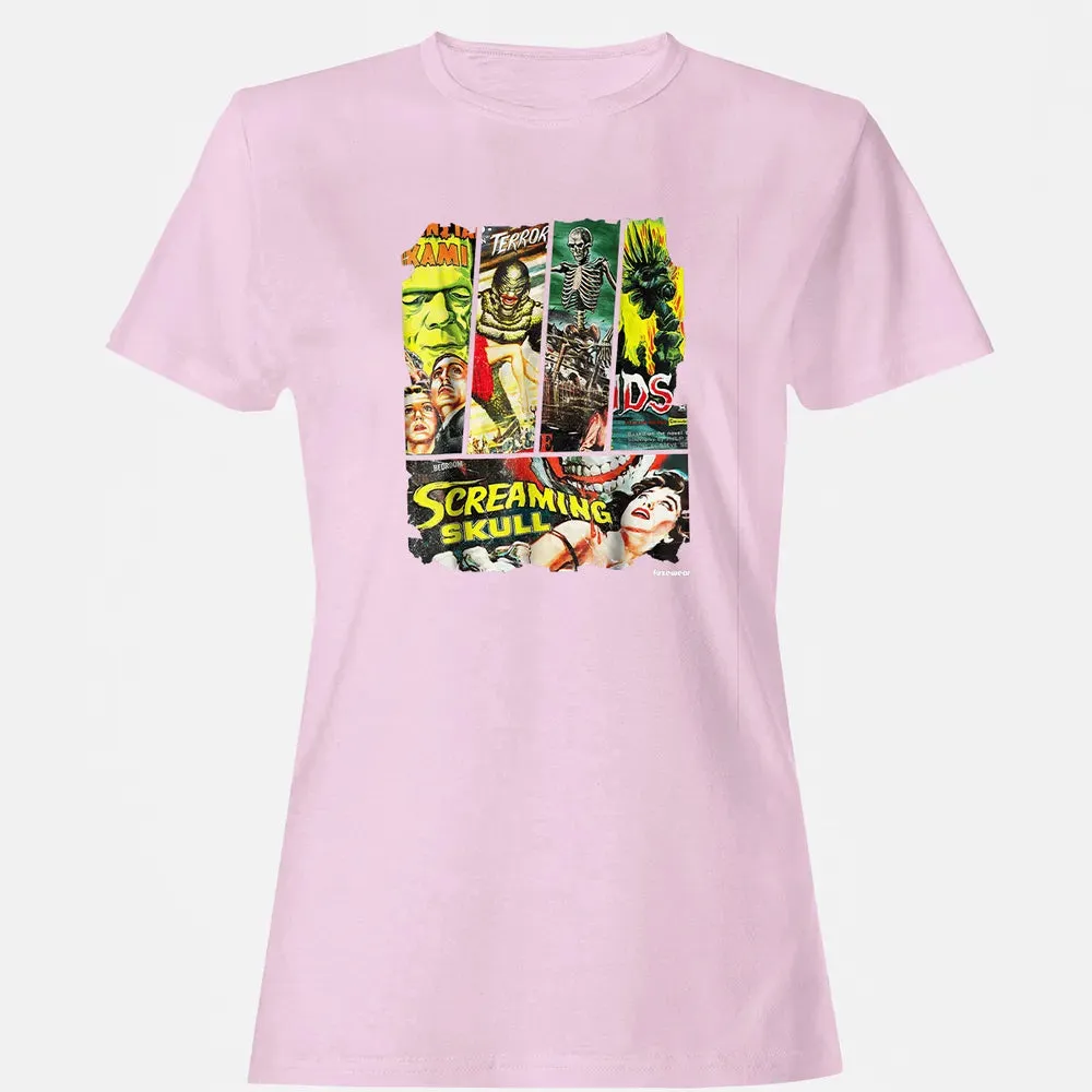 Vintage Style Sci Fi Horror Movie Poster Collage Women's T-shirt - 9