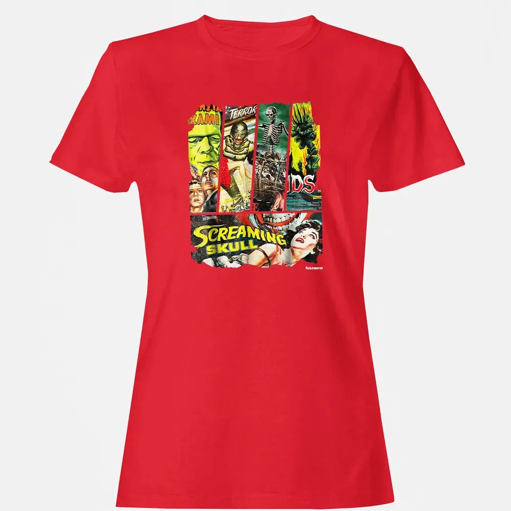 Vintage Style Sci Fi Horror Movie Poster Collage Women's T-shirt - 13