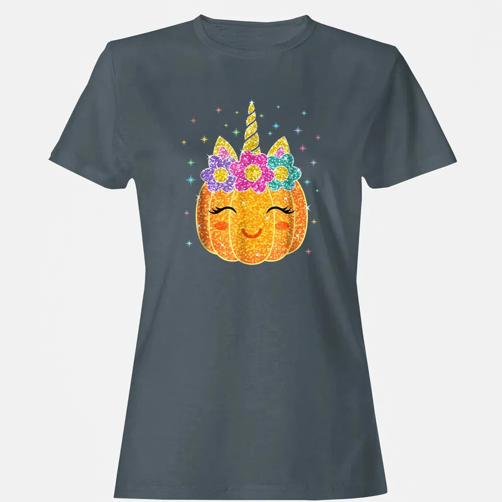 Cute Unicorn Pumpkin Halloween Thanksgiving Women's T-shirt - 3