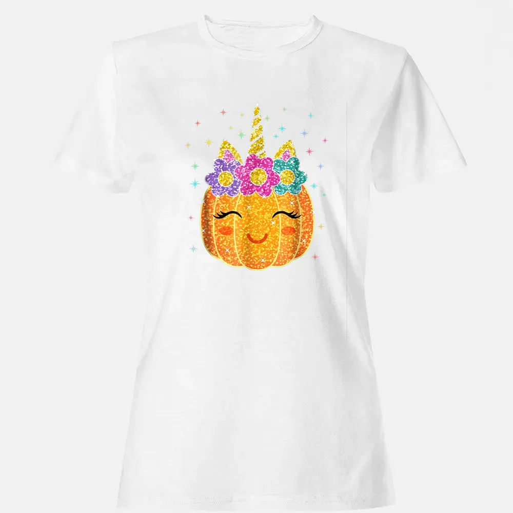 Cute Unicorn Pumpkin Halloween Thanksgiving Women's T-shirt - 16