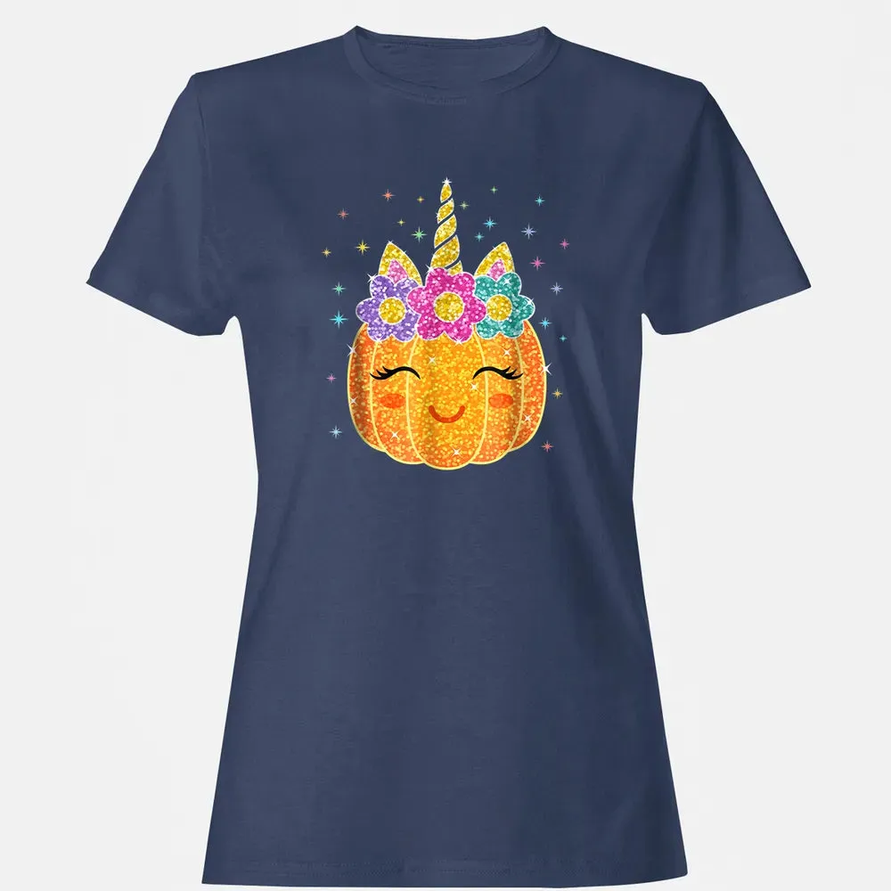 Cute Unicorn Pumpkin Halloween Thanksgiving Women's T-shirt - 10