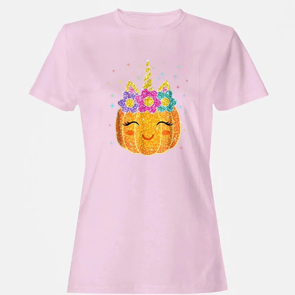 Cute Unicorn Pumpkin Halloween Thanksgiving Women's T-shirt - 9