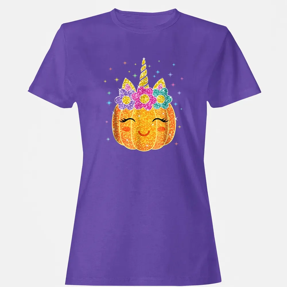 Cute Unicorn Pumpkin Halloween Thanksgiving Women's T-shirt - 12