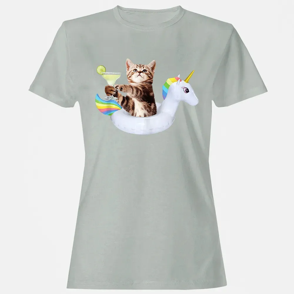 Summer Kitty With Margarita & Unicorn Float Funny Cat Women's T-shirt - 2