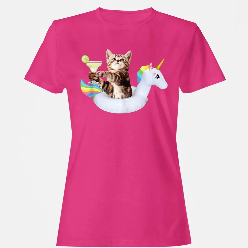 Summer Kitty With Margarita & Unicorn Float Funny Cat Women's T-shirt - 6