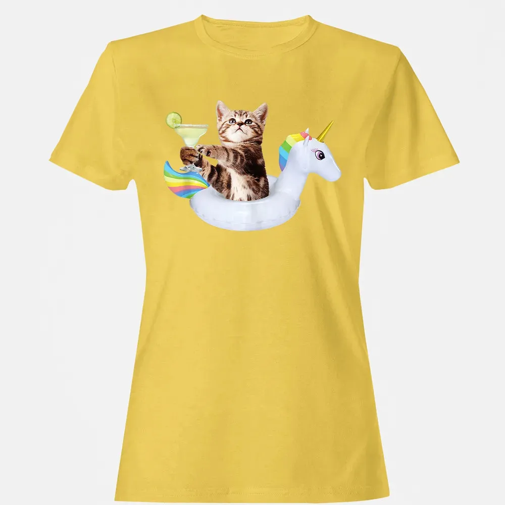 Summer Kitty With Margarita & Unicorn Float Funny Cat Women's T-shirt - 4
