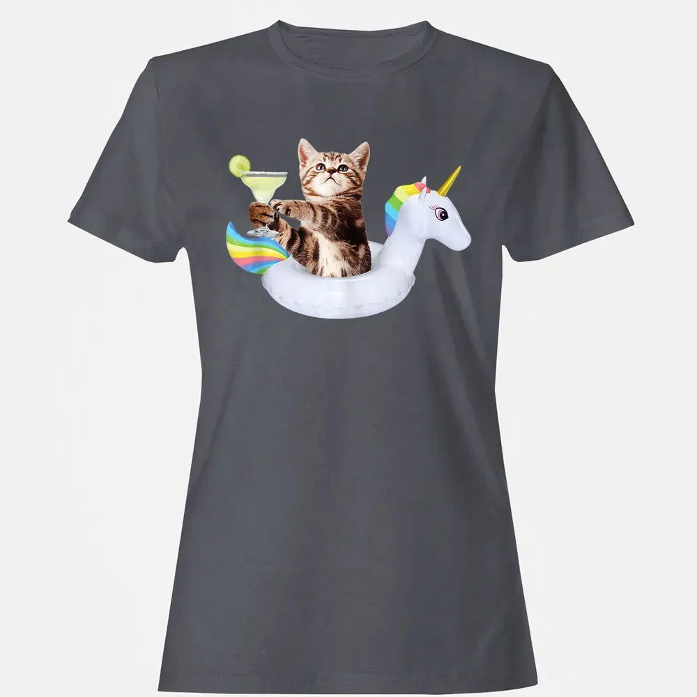 Summer Kitty With Margarita & Unicorn Float Funny Cat Women's T-shirt - 5