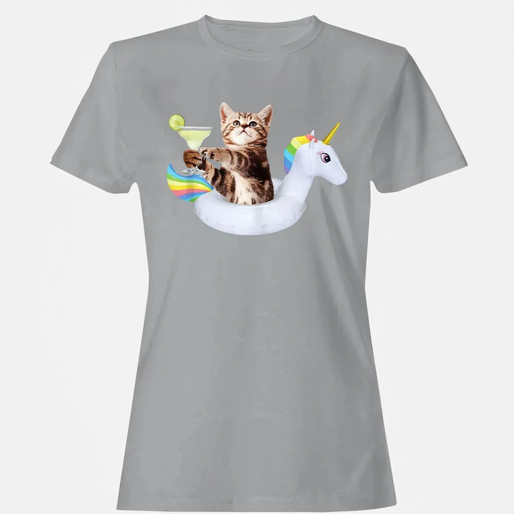 Summer Kitty With Margarita & Unicorn Float Funny Cat Women's T-shirt - 15