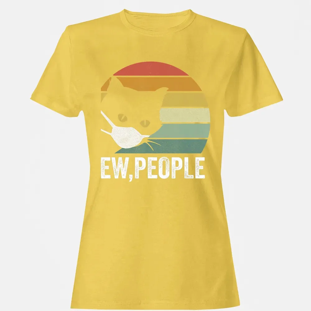 Retro Vintage Ew, people Black Cat Mask Quarantine Funny Cat Women's T-shirt - 4
