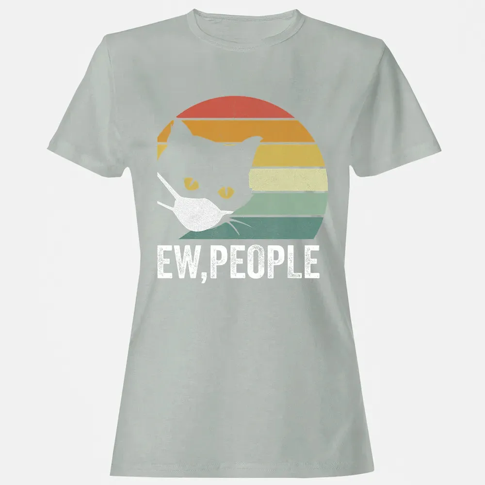 Retro Vintage Ew, people Black Cat Mask Quarantine Funny Cat Women's T-shirt - 2