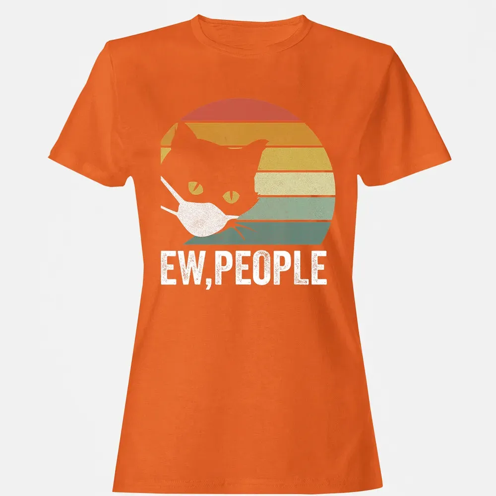 Retro Vintage Ew, people Black Cat Mask Quarantine Funny Cat Women's T-shirt - 11