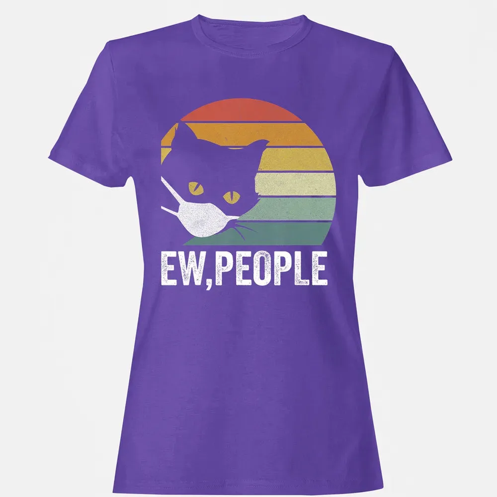 Retro Vintage Ew, people Black Cat Mask Quarantine Funny Cat Women's T-shirt - 12