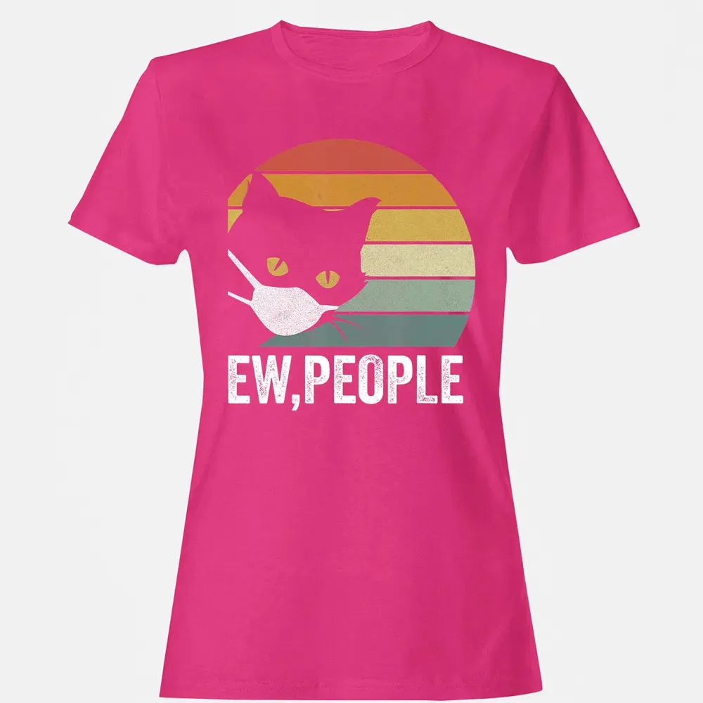 Retro Vintage Ew, people Black Cat Mask Quarantine Funny Cat Women's T-shirt - 6