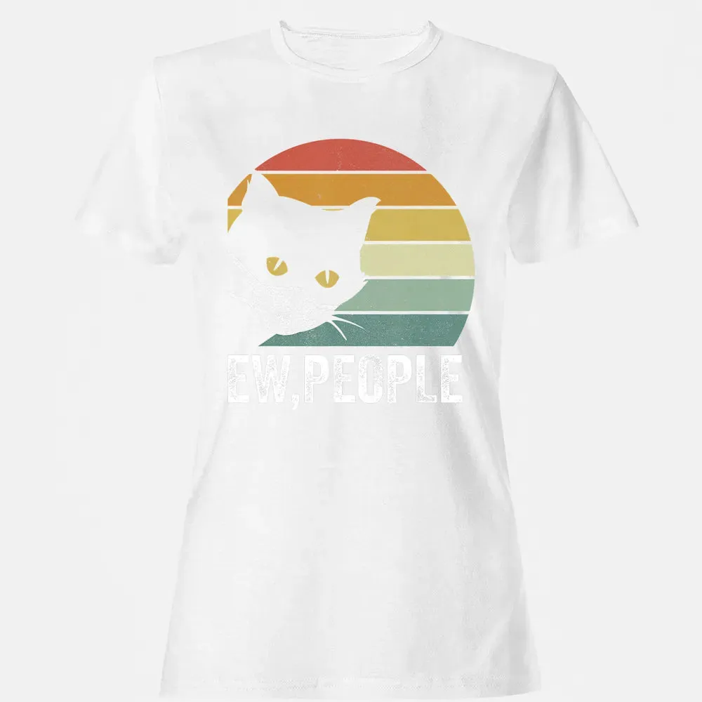 Retro Vintage Ew, people Black Cat Mask Quarantine Funny Cat Women's T-shirt - 16