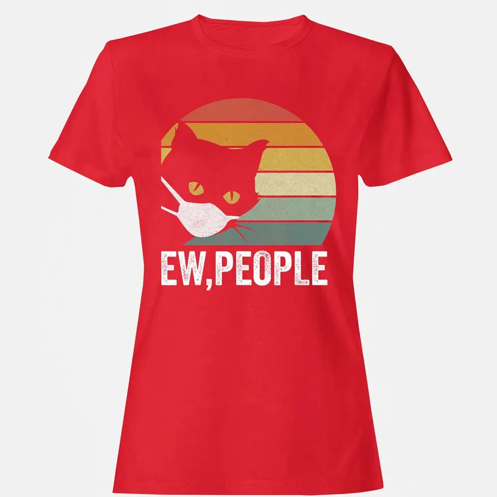 Retro Vintage Ew, people Black Cat Mask Quarantine Funny Cat Women's T-shirt - 13