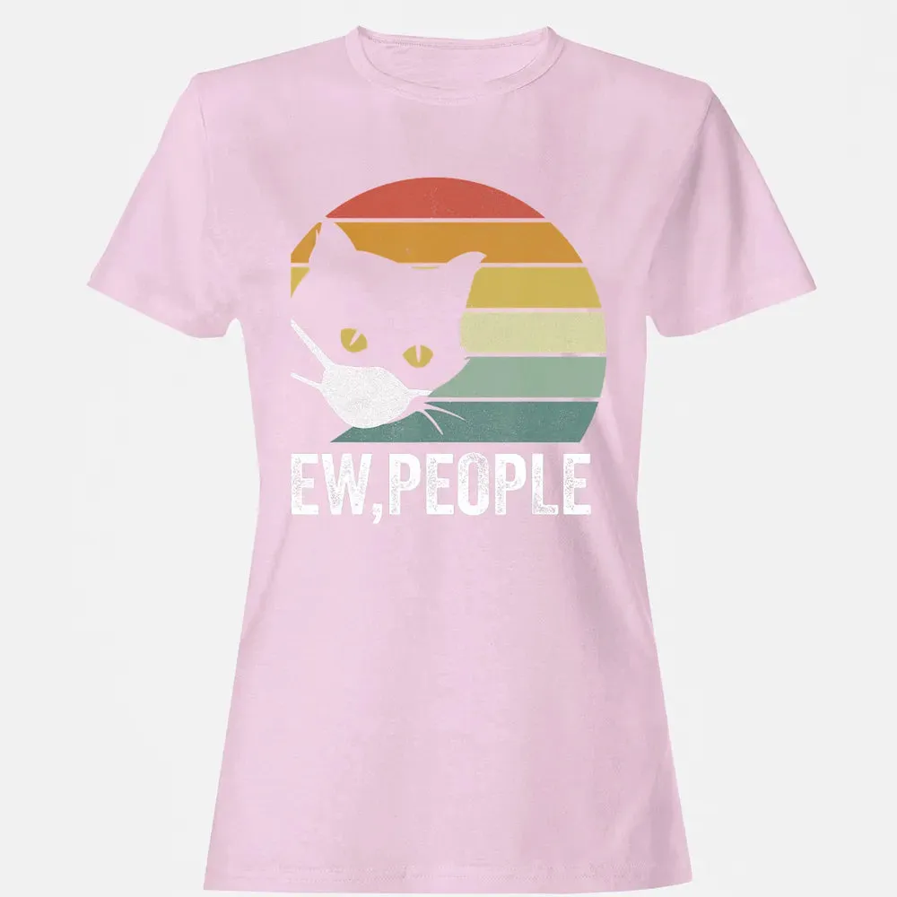 Retro Vintage Ew, people Black Cat Mask Quarantine Funny Cat Women's T-shirt - 9