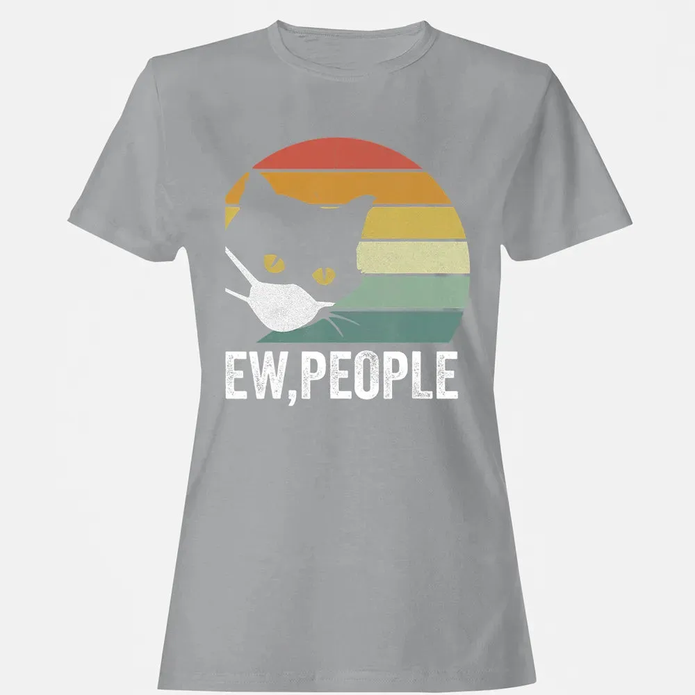 Retro Vintage Ew, people Black Cat Mask Quarantine Funny Cat Women's T-shirt - 15