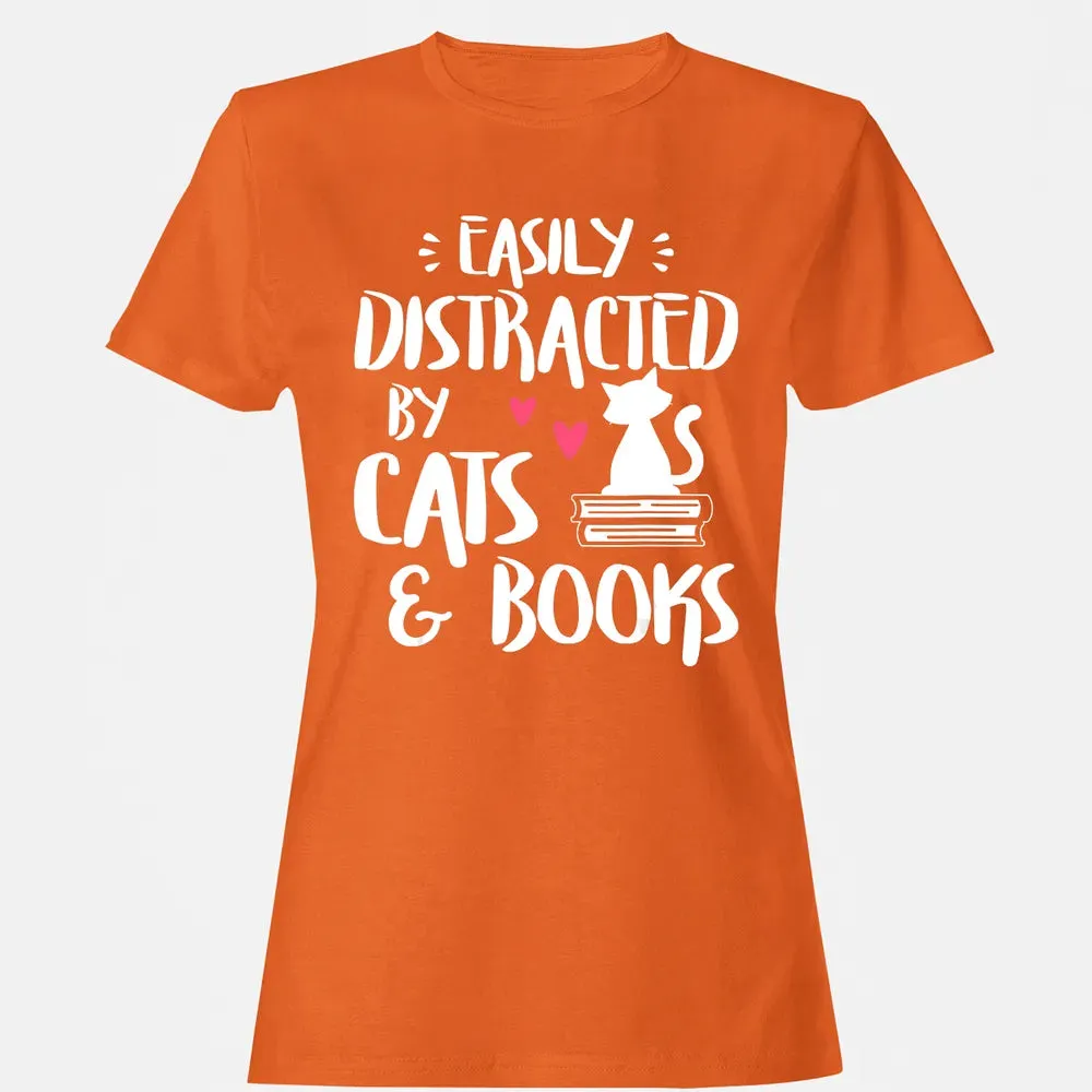Easily Distracted by Cats and Books   Cat & Book Lover Women's T-shirt - 11