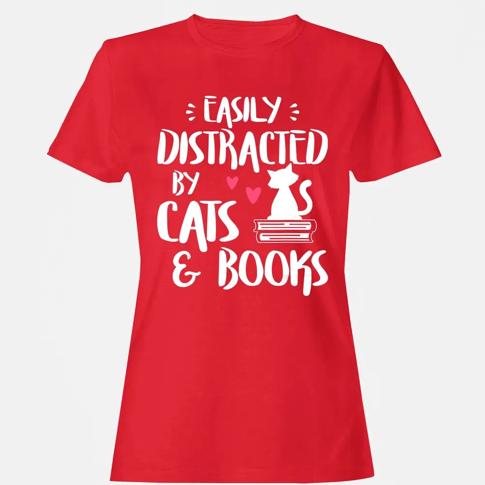 Easily Distracted by Cats and Books   Cat & Book Lover Women's T-shirt - 13