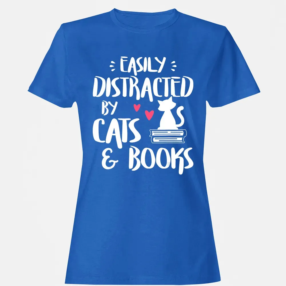 Easily Distracted by Cats and Books   Cat & Book Lover Women's T-shirt - 14