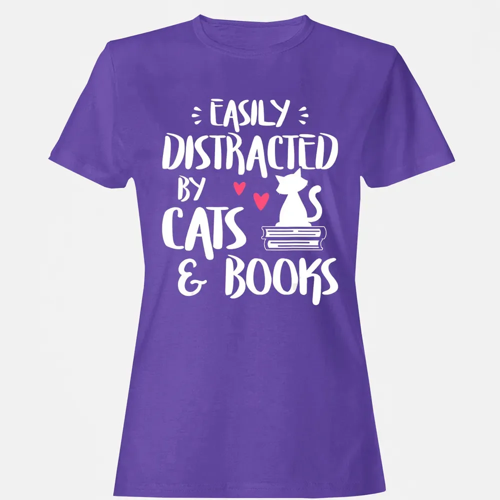 Easily Distracted by Cats and Books   Cat & Book Lover Women's T-shirt - 12