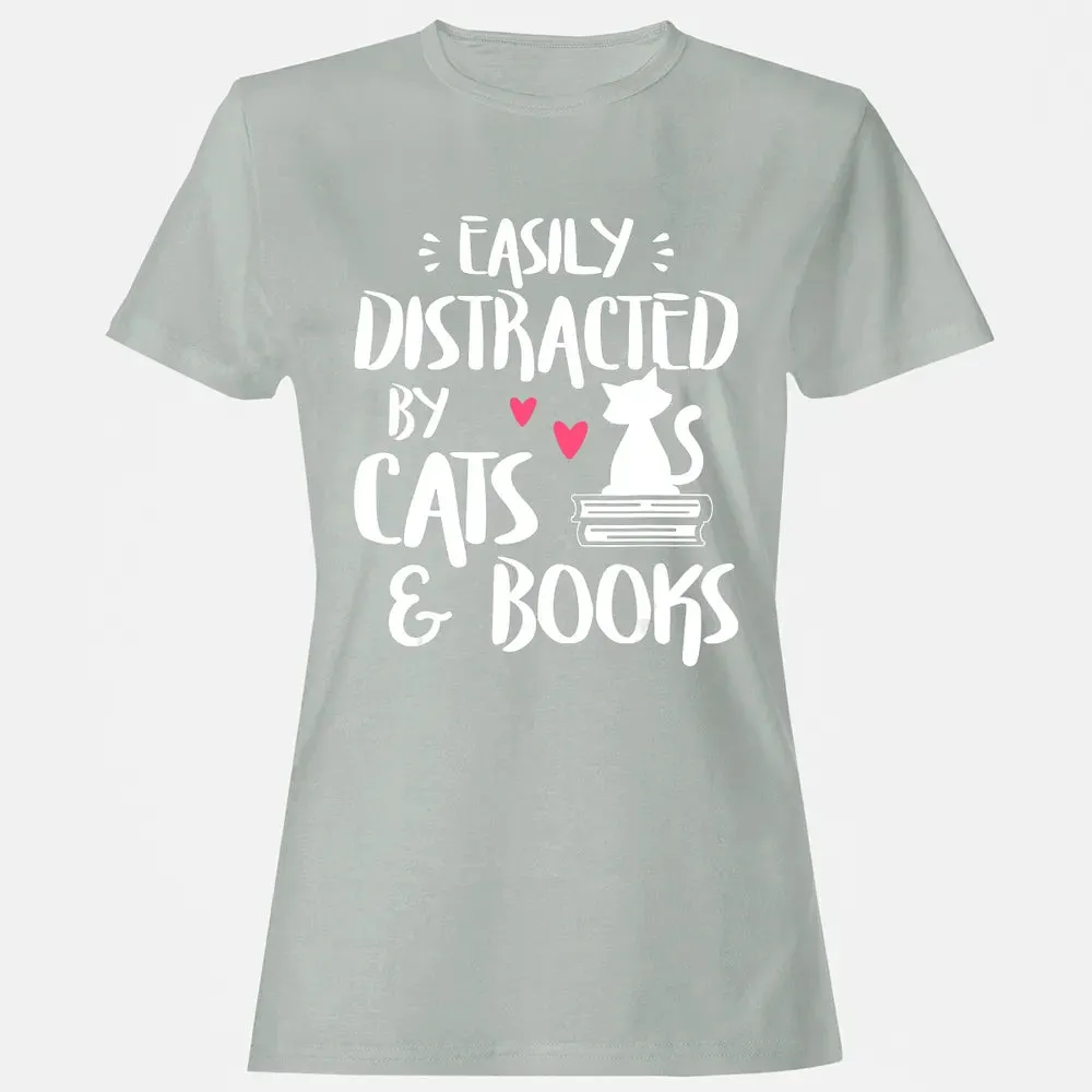 Easily Distracted by Cats and Books   Cat & Book Lover Women's T-shirt - 2