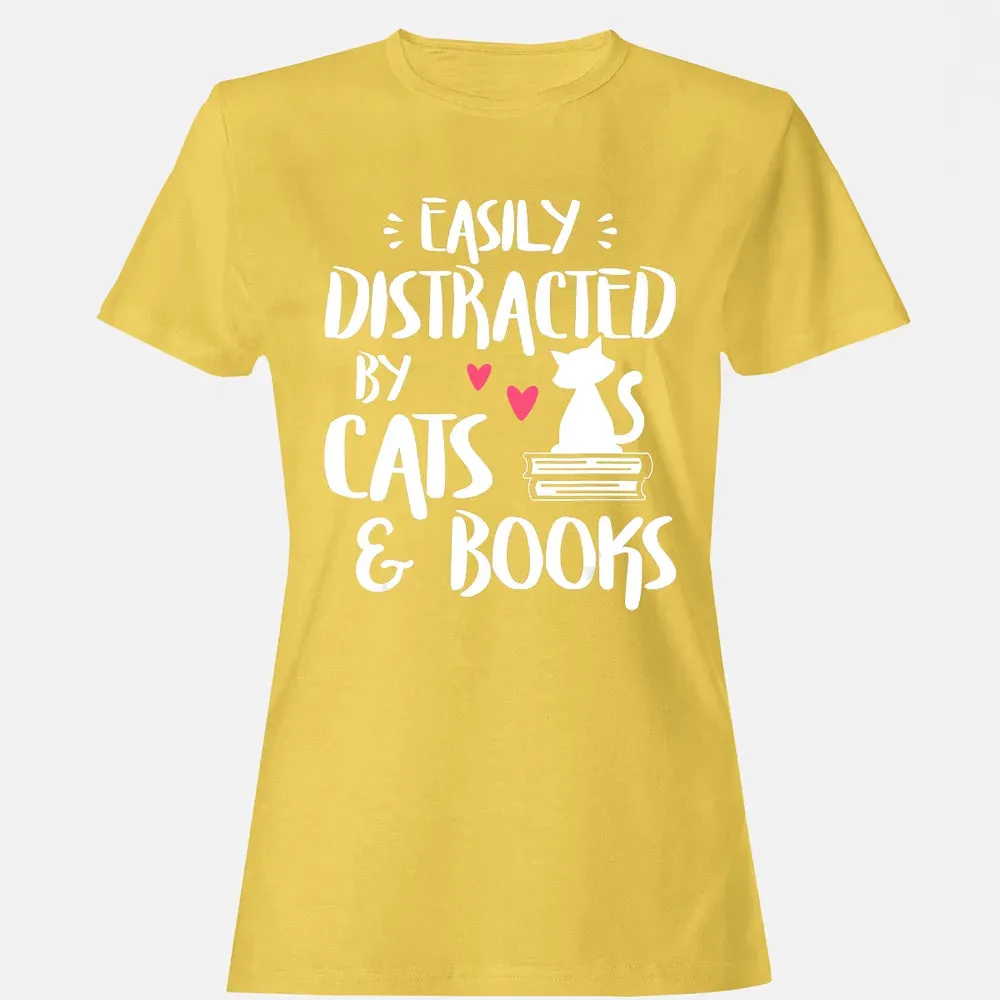 Easily Distracted by Cats and Books   Cat & Book Lover Women's T-shirt - 4