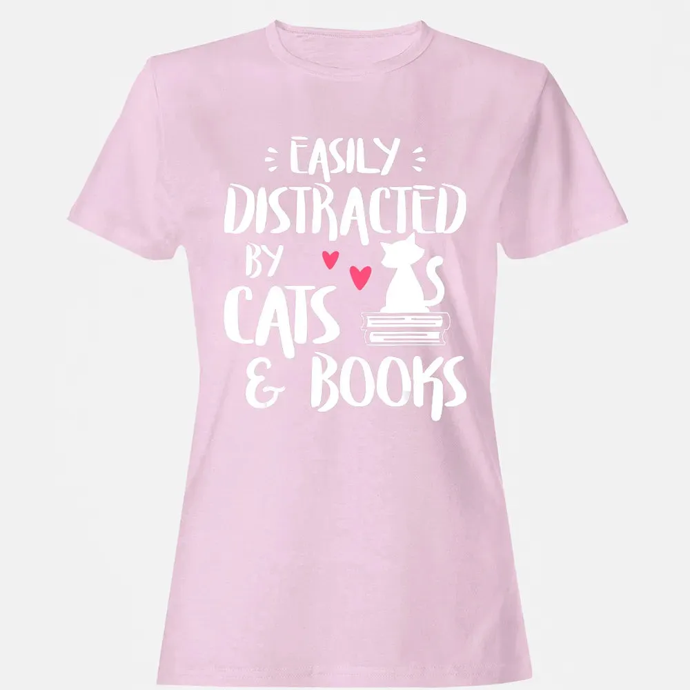 Easily Distracted by Cats and Books   Cat & Book Lover Women's T-shirt - 9