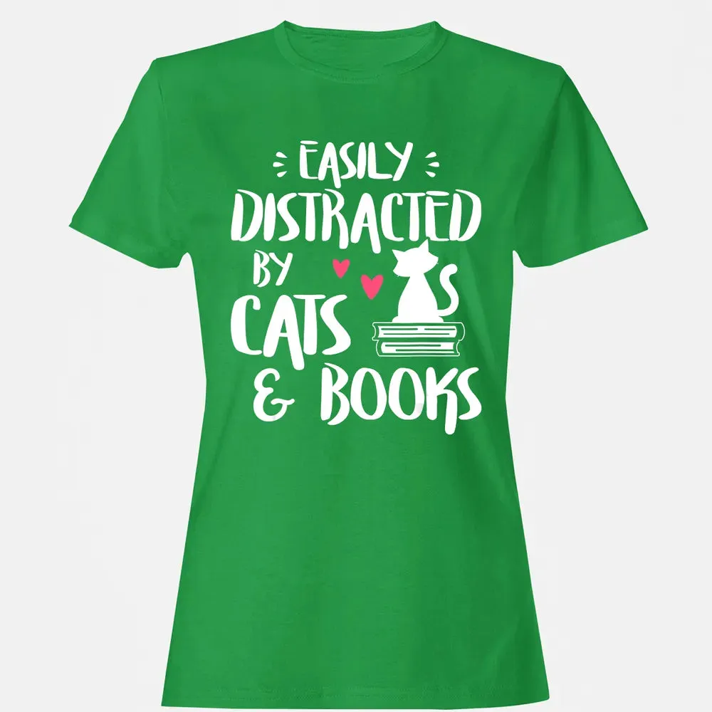 Easily Distracted by Cats and Books   Cat & Book Lover Women's T-shirt - 7