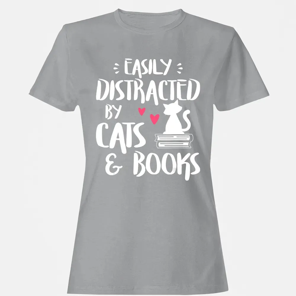 Easily Distracted by Cats and Books   Cat & Book Lover Women's T-shirt - 15