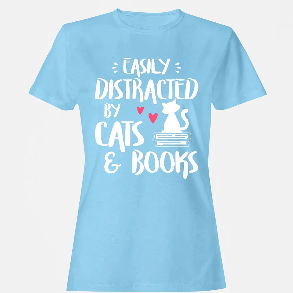 Easily Distracted by Cats and Books   Cat & Book Lover Women's T-shirt - 8