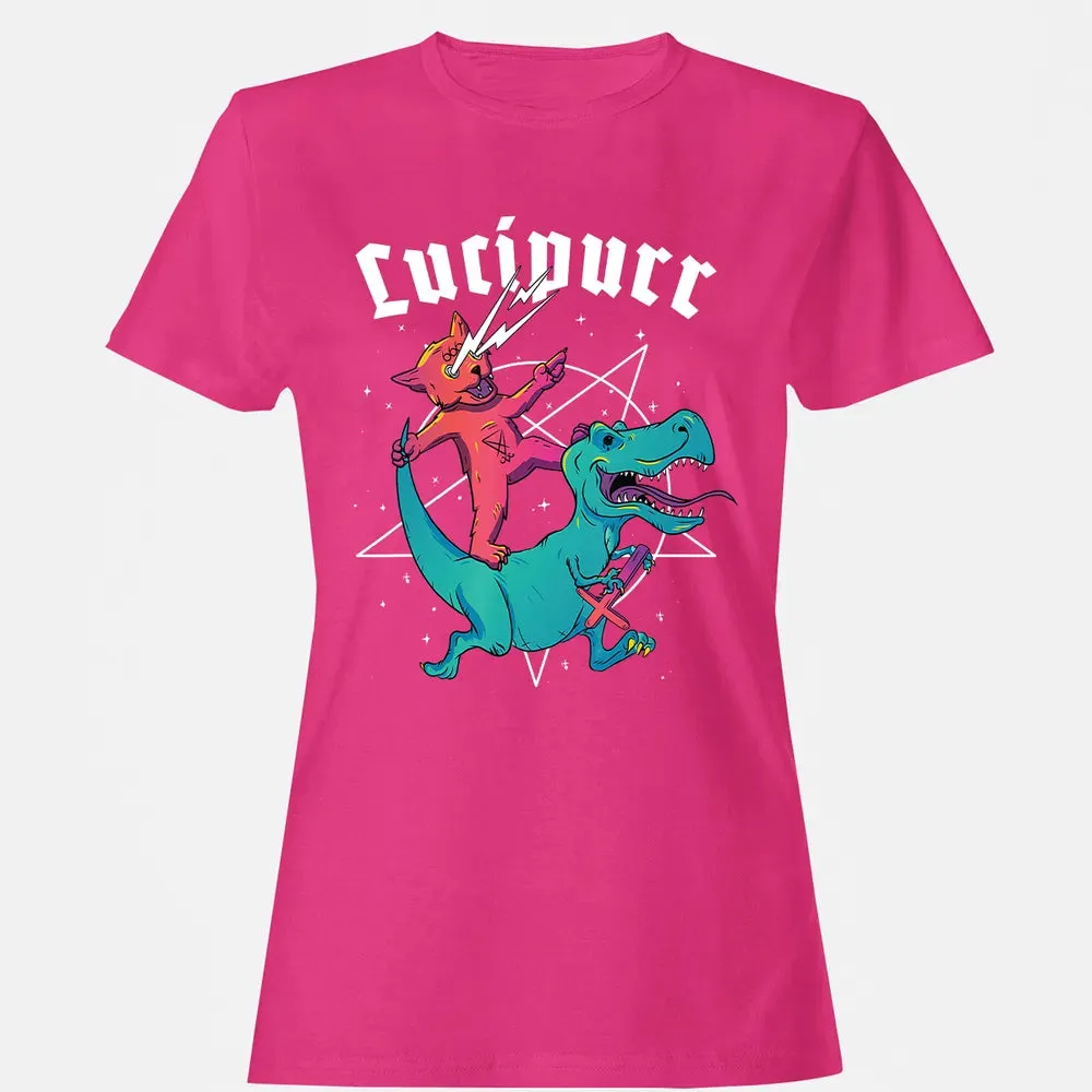 Lucipurr Satanic Cat Riding Trex Dinosaur Sigil Of Lucifer Women's T-shirt - 6