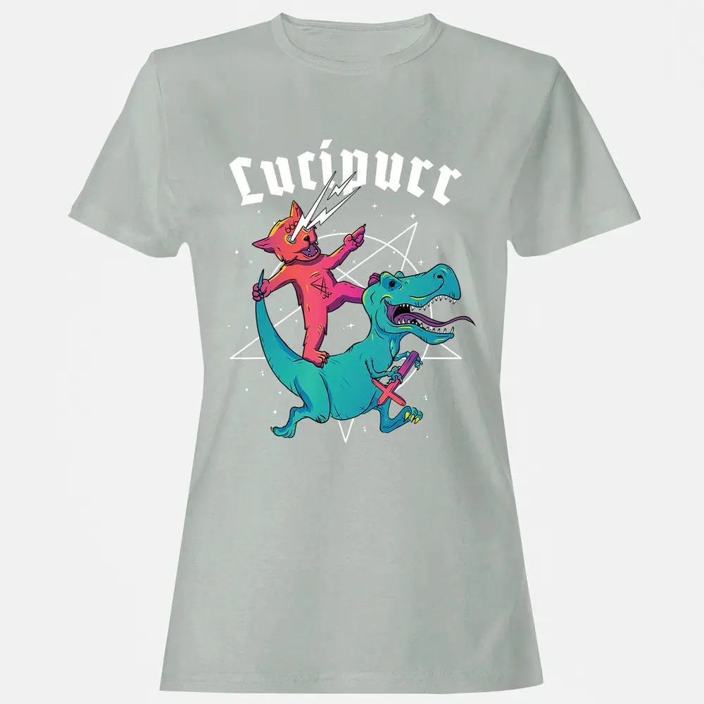 Lucipurr Satanic Cat Riding Trex Dinosaur Sigil Of Lucifer Women's T-shirt - 2