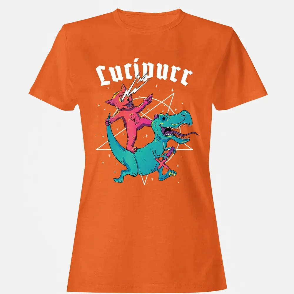 Lucipurr Satanic Cat Riding Trex Dinosaur Sigil Of Lucifer Women's T-shirt - 11