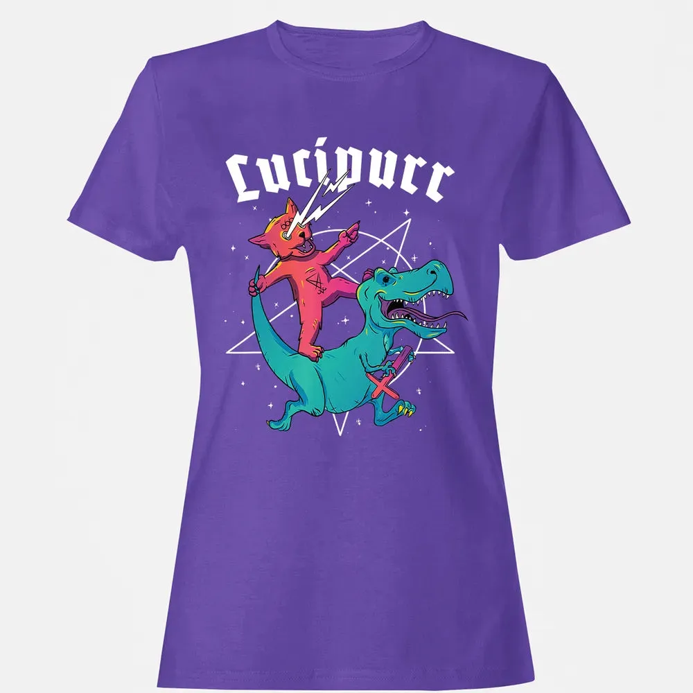 Lucipurr Satanic Cat Riding Trex Dinosaur Sigil Of Lucifer Women's T-shirt - 12