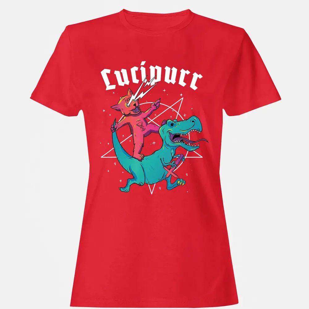 Lucipurr Satanic Cat Riding Trex Dinosaur Sigil Of Lucifer Women's T-shirt - 13