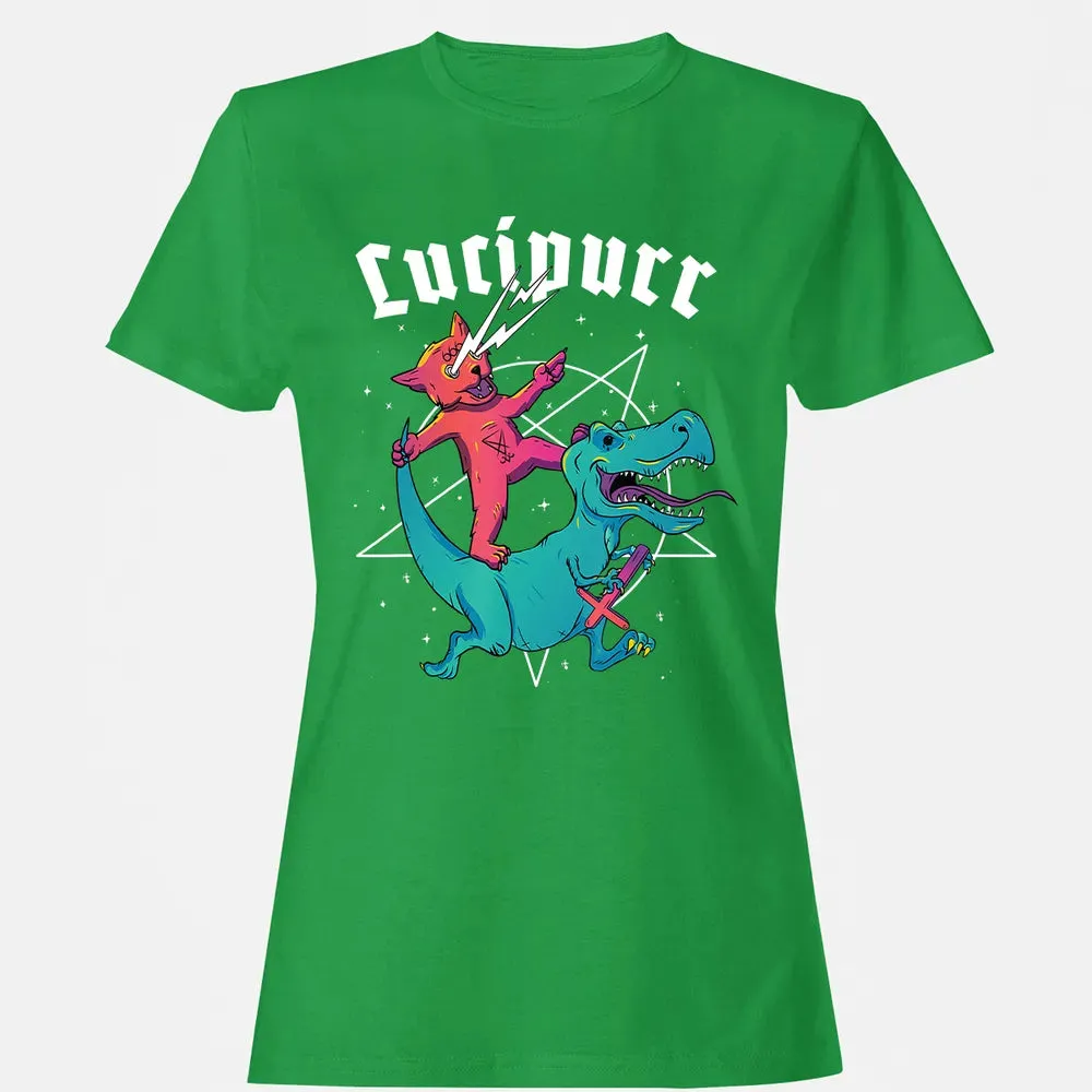 Lucipurr Satanic Cat Riding Trex Dinosaur Sigil Of Lucifer Women's T-shirt - 7