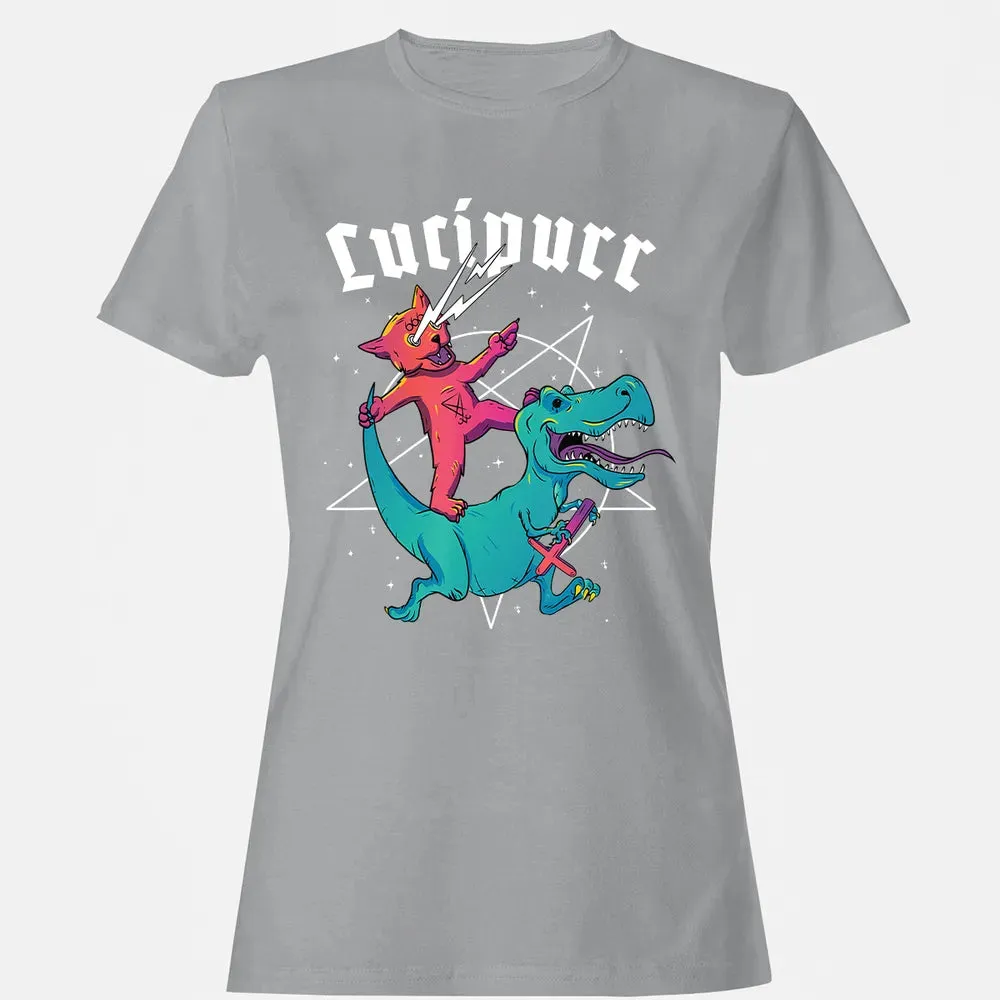 Lucipurr Satanic Cat Riding Trex Dinosaur Sigil Of Lucifer Women's T-shirt - 15