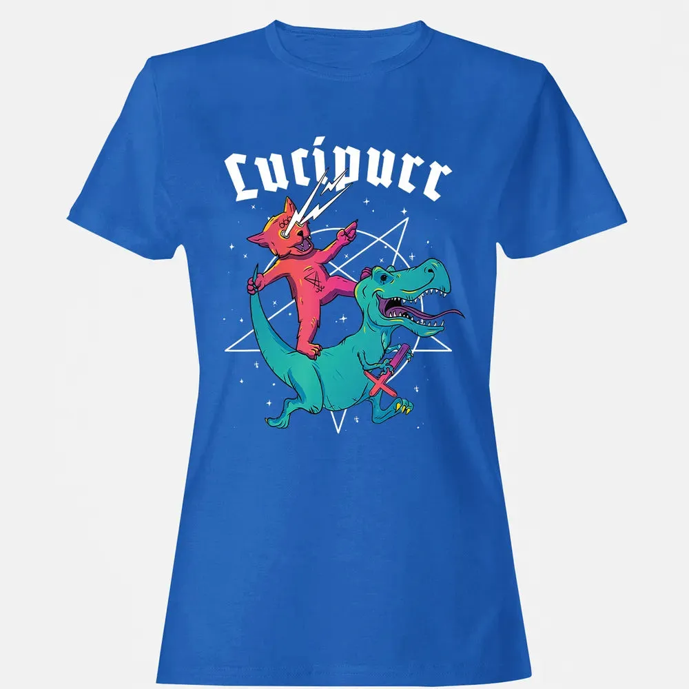 Lucipurr Satanic Cat Riding Trex Dinosaur Sigil Of Lucifer Women's T-shirt - 14