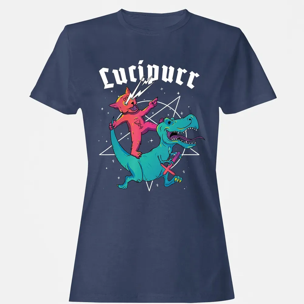 Lucipurr Satanic Cat Riding Trex Dinosaur Sigil Of Lucifer Women's T-shirt - 10