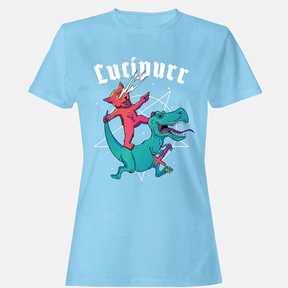 Lucipurr Satanic Cat Riding Trex Dinosaur Sigil Of Lucifer Women's T-shirt - 8