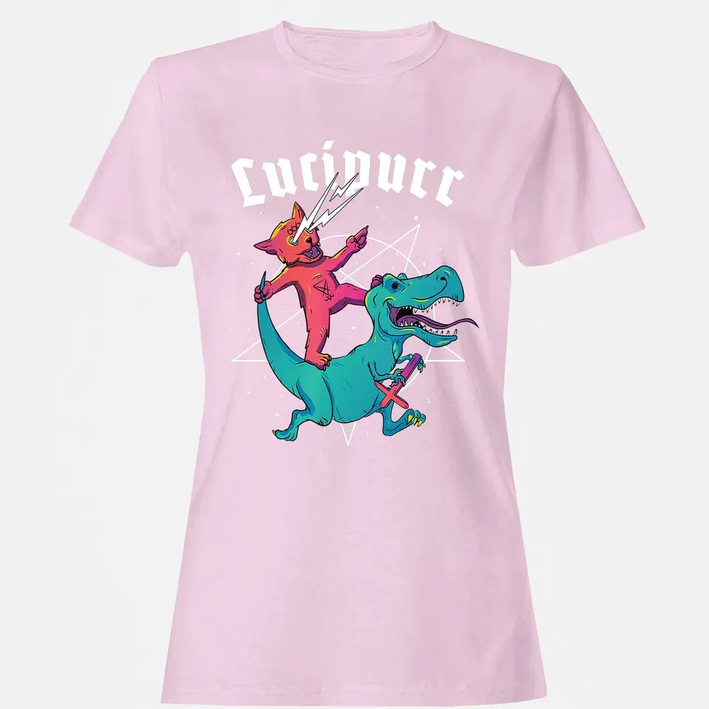 Lucipurr Satanic Cat Riding Trex Dinosaur Sigil Of Lucifer Women's T-shirt - 9