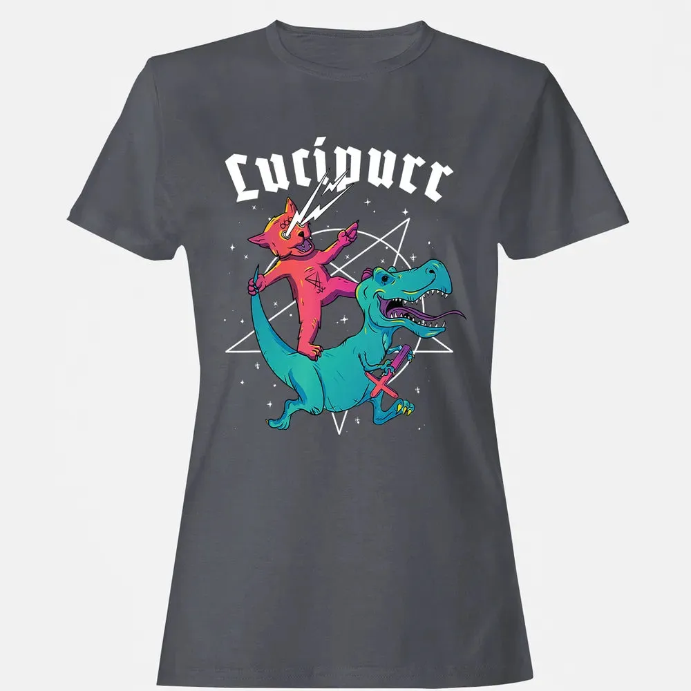 Lucipurr Satanic Cat Riding Trex Dinosaur Sigil Of Lucifer Women's T-shirt - 5