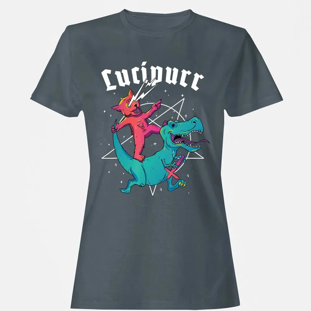 Lucipurr Satanic Cat Riding Trex Dinosaur Sigil Of Lucifer Women's T-shirt - 3